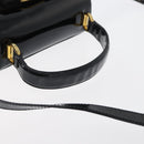 Salvatore Ferragamo Vala Hand Bag Patent leather 2way Black Gold Auth 172895-8