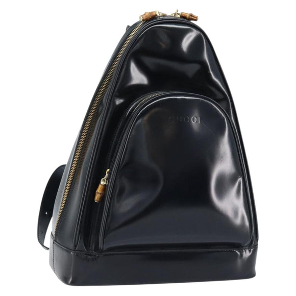 GUCCI Bamboo Body Bag Patent leather Black Gold 003 3444 0027 Auth 172896