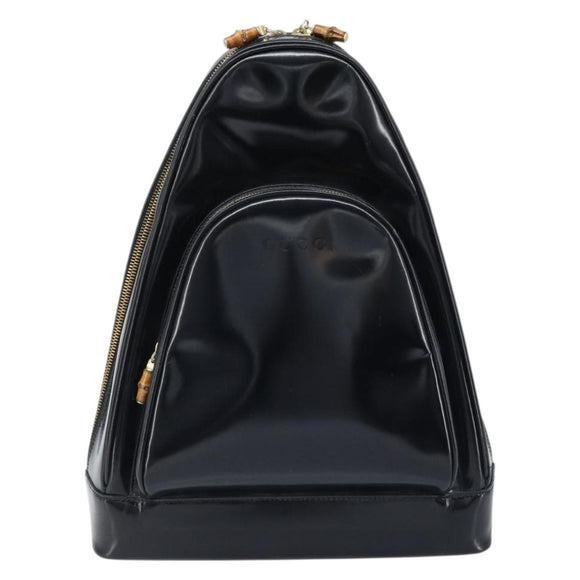 GUCCI Bamboo Body Bag Patent leather Black Gold 003 3444 0027 Auth 172896