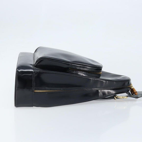 GUCCI Bamboo Body Bag Patent leather Black Gold 003 3444 0027 Auth 172896