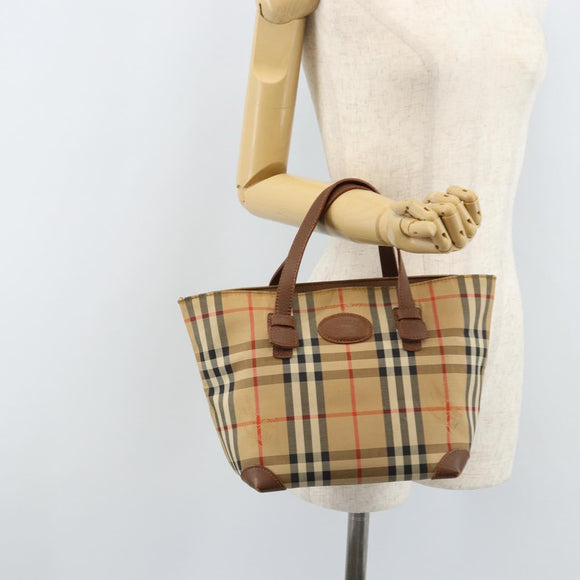 Burberry Nova Check Handtasche Canvas Beige Gold Auth 172901