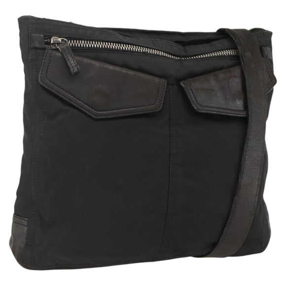 PRADA Shoulder Bag Nylon Leather Black Silver Auth 172902