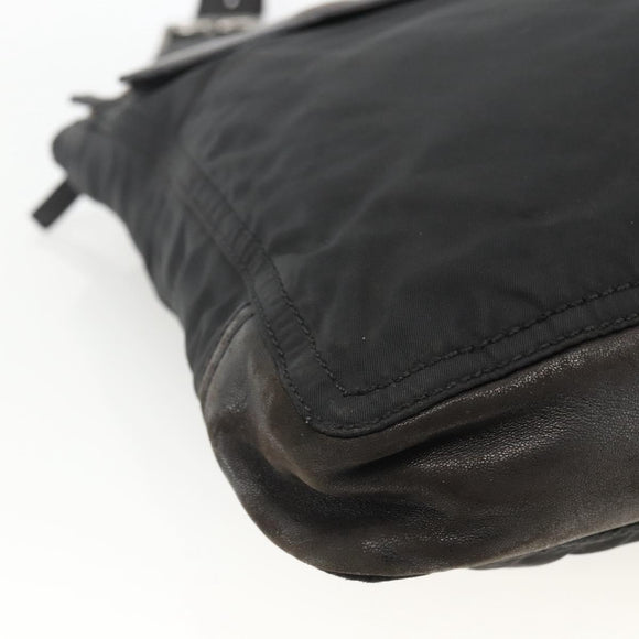 PRADA Shoulder Bag Nylon Leather Black Silver Auth 172902