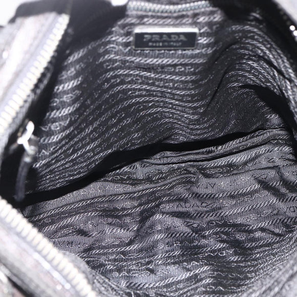 PRADA Shoulder Bag Nylon Leather Black Silver Auth 172902