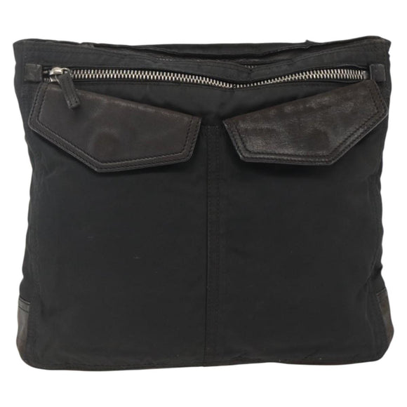 PRADA Shoulder Bag Nylon Leather Black Silver Auth 172902