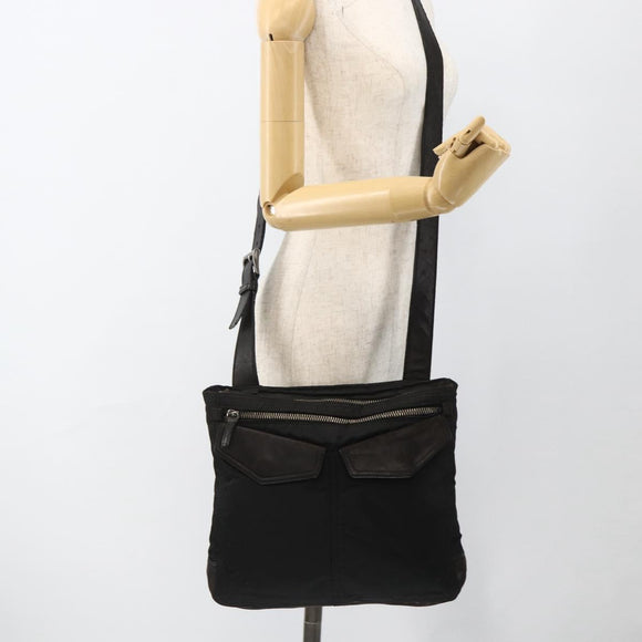 PRADA Shoulder Bag Nylon Leather Black Silver Auth 172902
