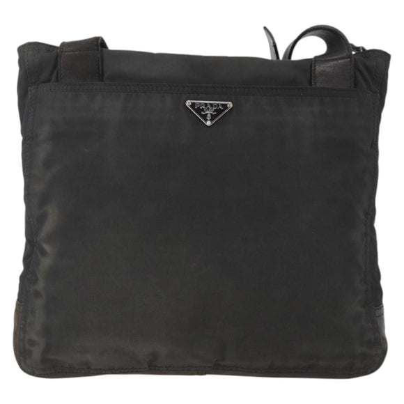 PRADA Shoulder Bag Nylon Leather Black Silver Auth 172902