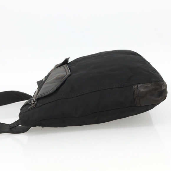 PRADA Shoulder Bag Nylon Leather Black Silver Auth 172902