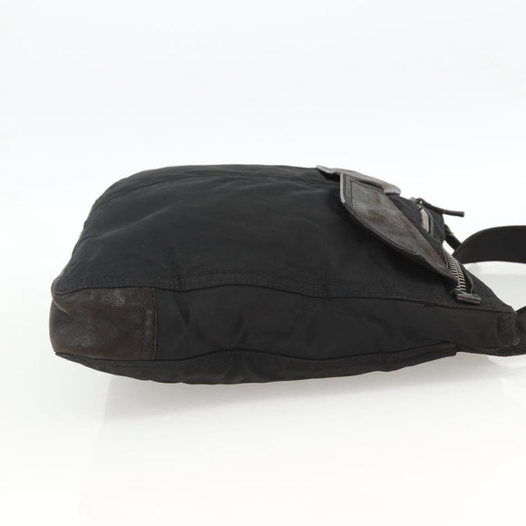 PRADA Shoulder Bag Nylon Leather Black Silver Auth 172902