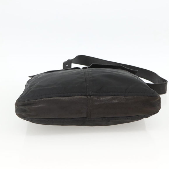 PRADA Shoulder Bag Nylon Leather Black Silver Auth 172902