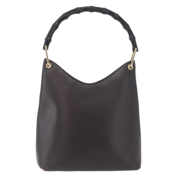 GUCCI GG Canvas Bamboo Shoulder Bag Leather Brown Gold 001 3007 Auth 172905