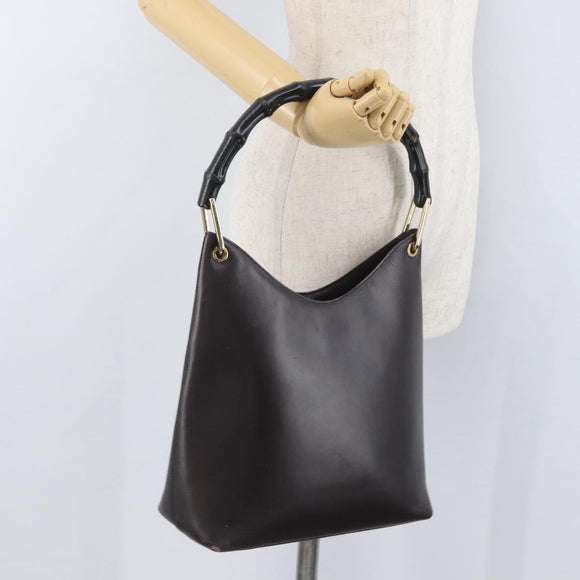 GUCCI GG Canvas Bamboo Shoulder Bag Leather Brown Gold 001 3007 Auth 172905