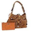PRADA Studs Shoulder Bag Leather plastic Brown Silver Auth 172906SAV-1