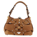PRADA Studs Shoulder Bag Leather plastic Brown Silver Auth 172906SAV-13