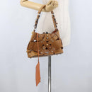 PRADA Studs Shoulder Bag Leather plastic Brown Silver Auth 172906SAV-23