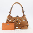PRADA Studs Shoulder Bag Leather plastic Brown Silver Auth 172906SAV-12