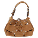 PRADA Studs Shoulder Bag Leather plastic Brown Silver Auth 172906SAV-2