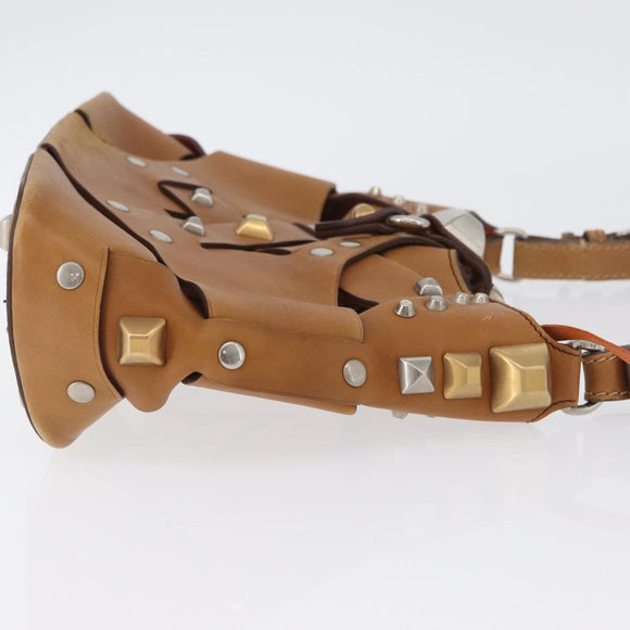 PRADA Studs Shoulder Bag Leather plastic Brown Silver Auth 172906SAV
