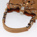 PRADA Studs Shoulder Bag Leather plastic Brown Silver Auth 172906SAV-6