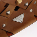 PRADA Studs Shoulder Bag Leather plastic Brown Silver Auth 172906SAV-8