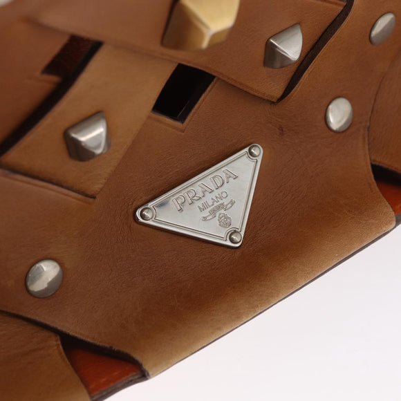 PRADA Studs Shoulder Bag Leather plastic Brown Silver Auth 172906SAV
