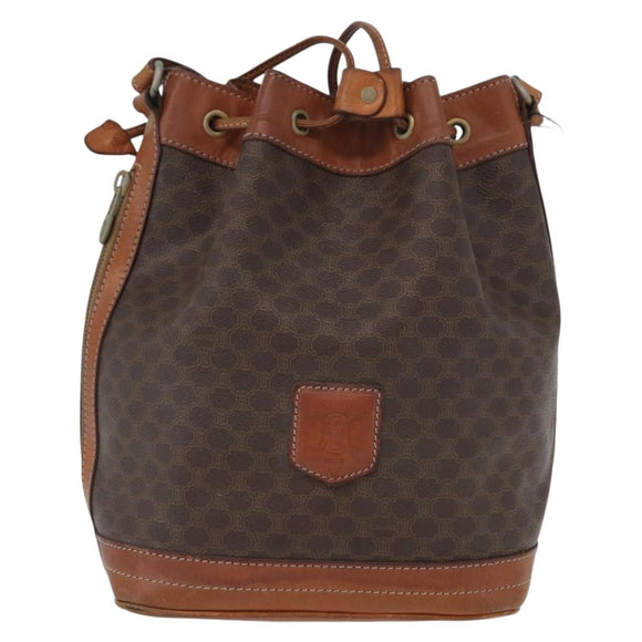 CELINE Macadam Canvas purse Shoulder Bag PVC Leather Brown Gold Auth 172917
