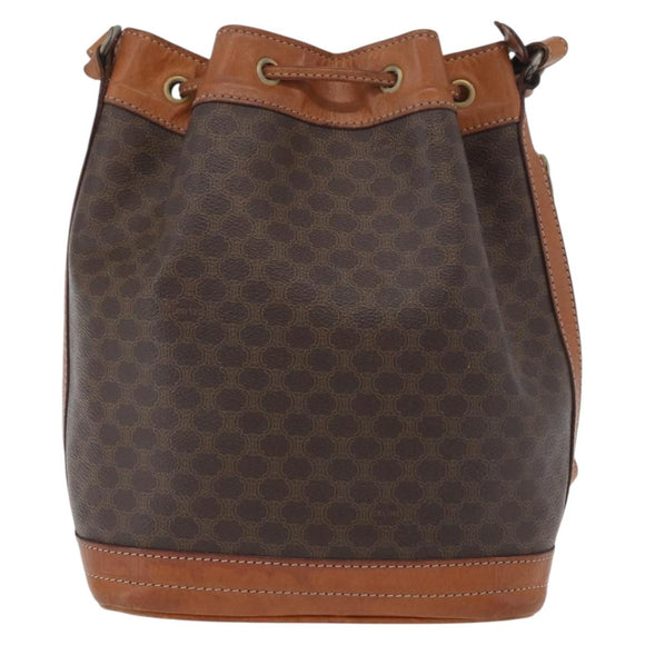 CELINE Macadam Canvas purse Shoulder Bag PVC Leather Brown Gold Auth 172917