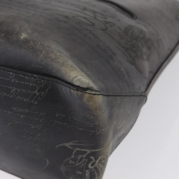Berluti Calligraphy To Joule Tote Bag Leather Black Silver Auth 172921