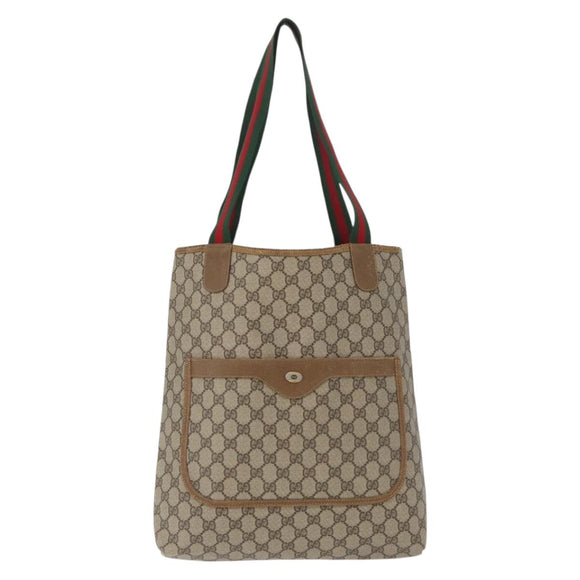 GUCCI GG Supreme Web Sherry Line Tote Bag PVC Beige Gold 39 02 003 Auth 172935