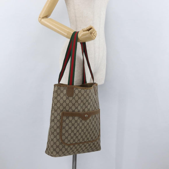 GUCCI GG Supreme Web Sherry Line Tote Bag PVC Beige Gold 39 02 003 Auth 172935