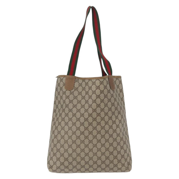 GUCCI GG Supreme Web Sherry Line Tote Bag PVC Beige Gold 39 02 003 Auth 172935