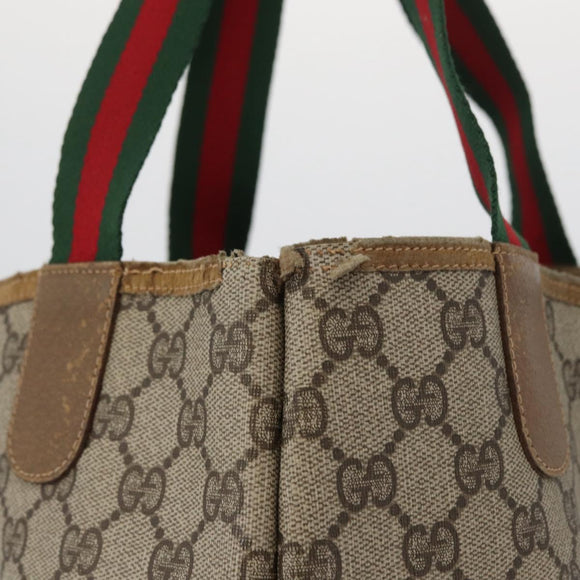 GUCCI GG Supreme Web Sherry Line Tote Bag PVC Beige Gold 39 02 003 Auth 172935