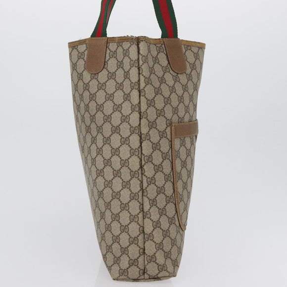 GUCCI GG Supreme Web Sherry Line Tote Bag PVC Beige Gold 39 02 003 Auth 172935