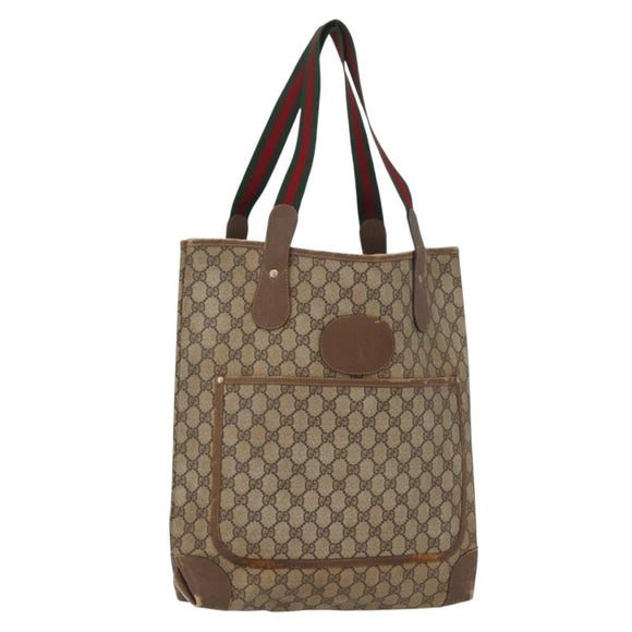 GUCCI GG Supreme Web Sherry Line Bag PVC Beige Gold 002 904 0223 Auth 172936