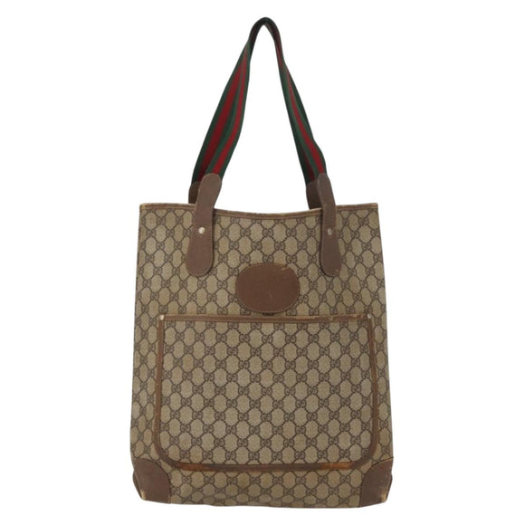 GUCCI GG Supreme Web Sherry Line Bag PVC Beige Gold 002 904 0223 Auth 172936