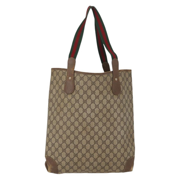 GUCCI GG Supreme Web Sherry Line Bag PVC Beige Gold 002 904 0223 Auth 172936
