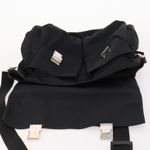GUCCI Shoulder Bag Nylon 2way Black Silver Auth 172937
