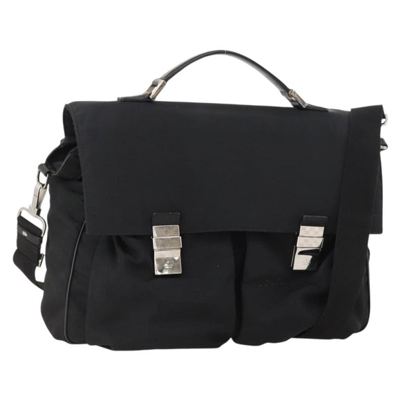 GUCCI Shoulder Bag Nylon 2way Black Silver Auth 172937