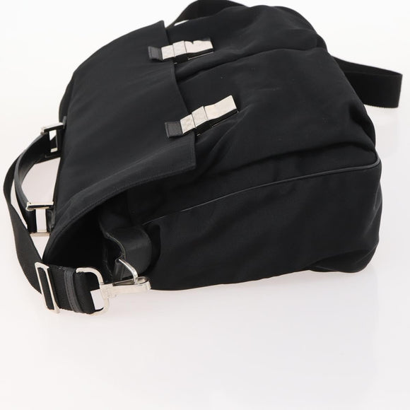 GUCCI Shoulder Bag Nylon 2way Black Silver Auth 172937