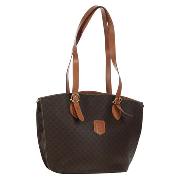 CELINE Macadam Canvas Tote Bag PVC Leather Brown Gold Auth 172940V