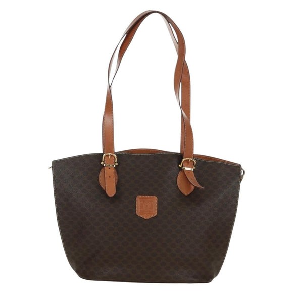 CELINE Macadam Canvas Tote Bag PVC Leather Brown Gold Auth 172940V