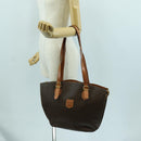 CELINE Macadam Canvas Tote Bag PVC Leather Brown Gold Auth 172940V-26
