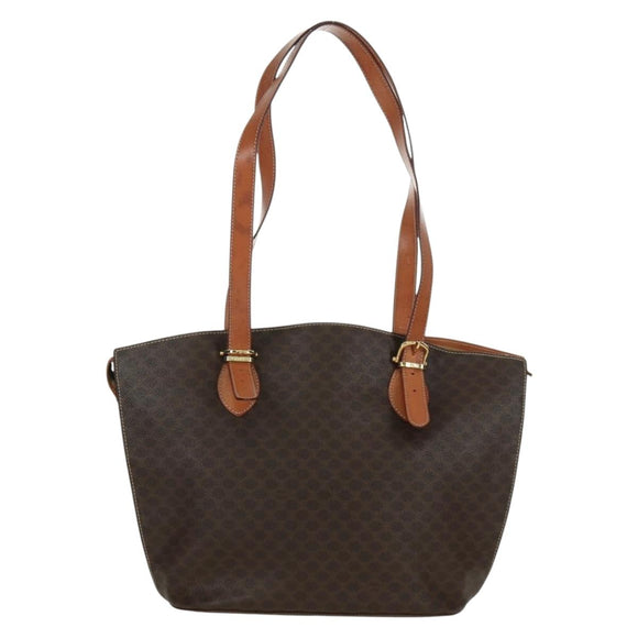 CELINE Macadam Canvas Tote Bag PVC Leather Brown Gold Auth 172940V