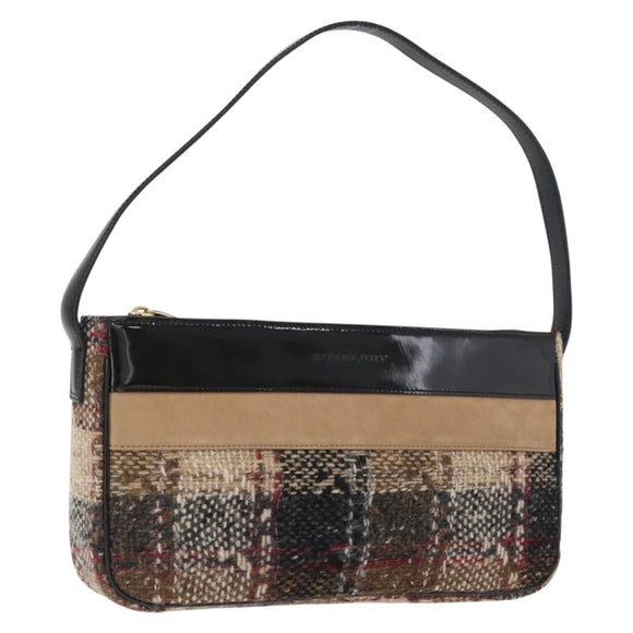 BURBERRY Nova Check Shoulder Bag Wool Beige Gold Auth 172950