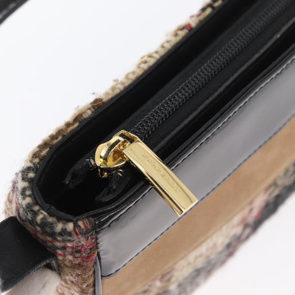 BURBERRY Nova Check Shoulder Bag Wool Beige Gold Auth 172950