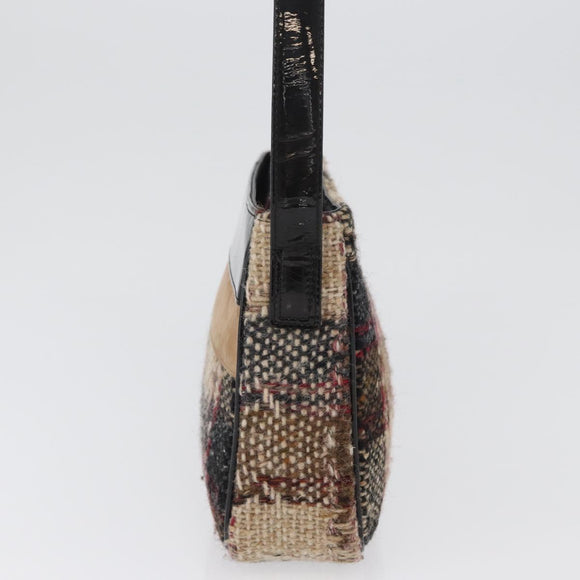 BURBERRY Nova Check Shoulder Bag Wool Beige Gold Auth 172950
