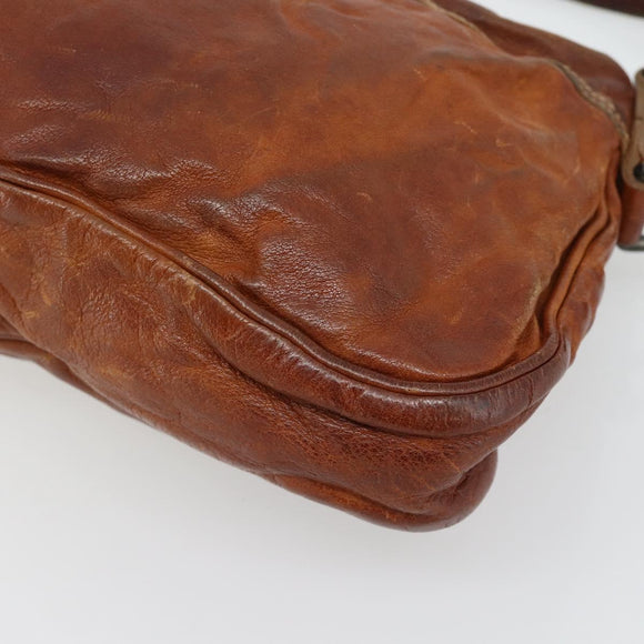Miu Miu Shoulder Bag Leather Brown Silver Auth 172955
