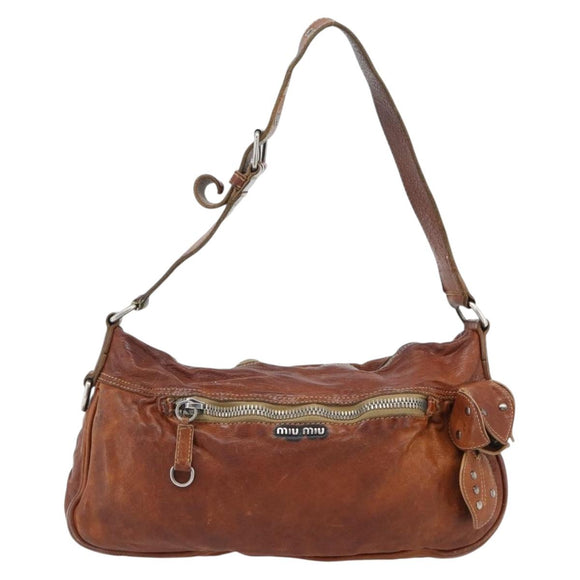 Miu Miu Shoulder Bag Leather Brown Silver Auth 172955
