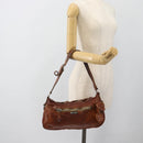 Miu Miu Shoulder Bag Leather Brown Silver Auth 172955-24