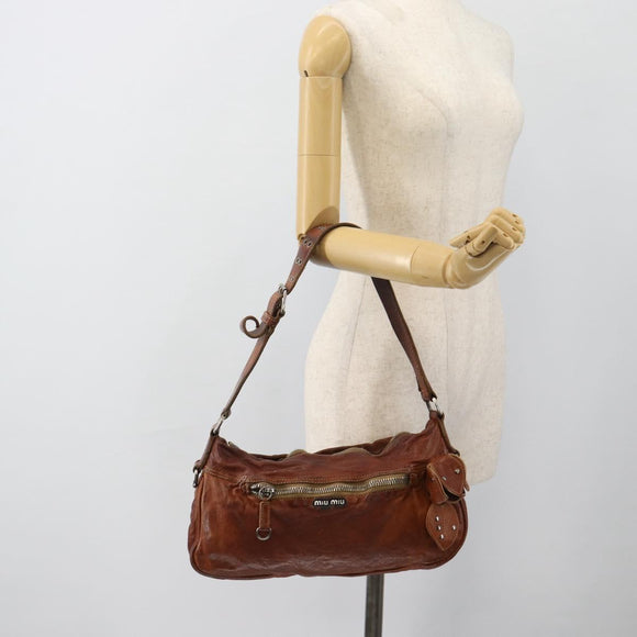 Miu Miu Shoulder Bag Leather Brown Silver Auth 172955